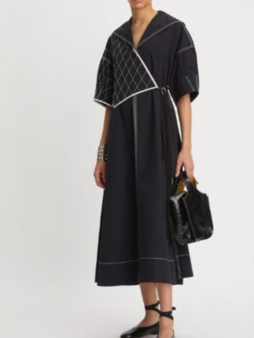 Tory Burch Diamond Topstitch Sailor Dress - Black